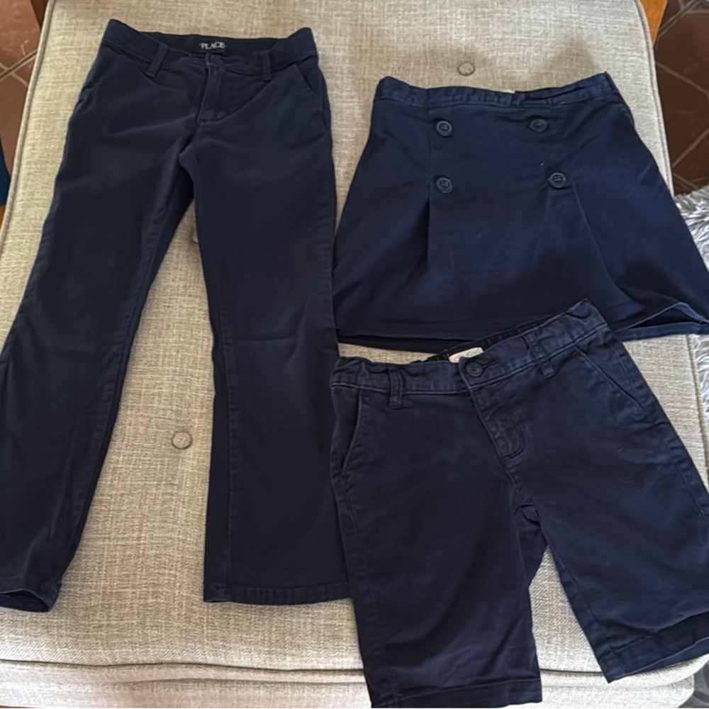 LOT OF 3 children’s place 6X/7 navy school uniform bottomsShorts, skort, pants.